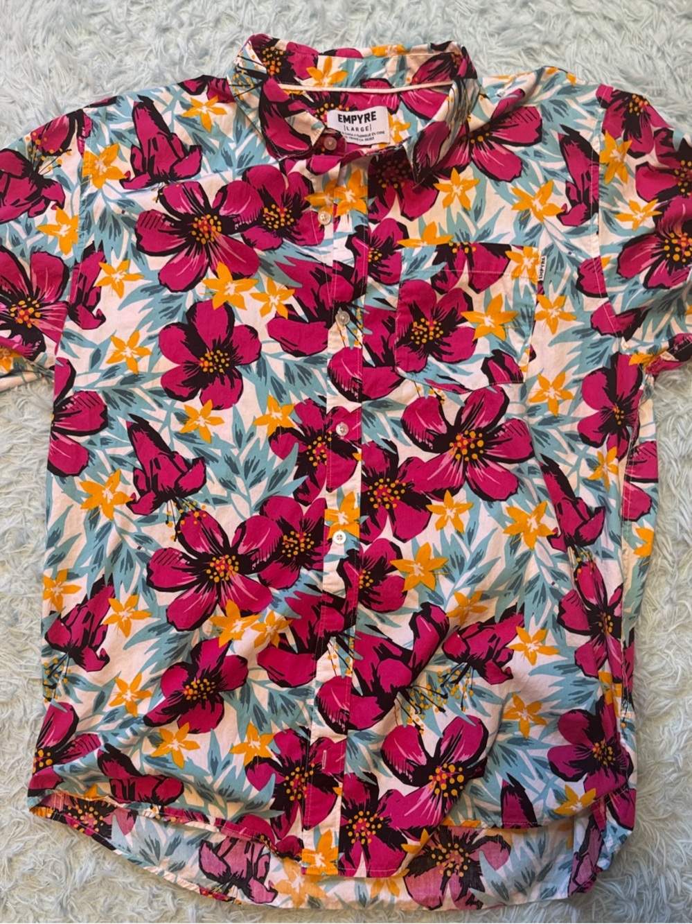 Empyre Floral Button-Up Shirt in Pink and Yellow